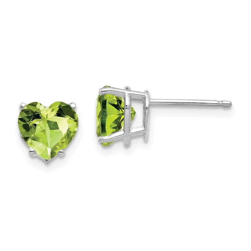 women dangle earrings -7MM Heart Shape Peridot Stud Earrings in 14KT White Gold