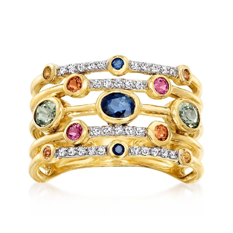 women heirloom engagement rings -Ross-Simons Multicolored Sapphire and . Diamond Ring in 14kt Yellow Gold