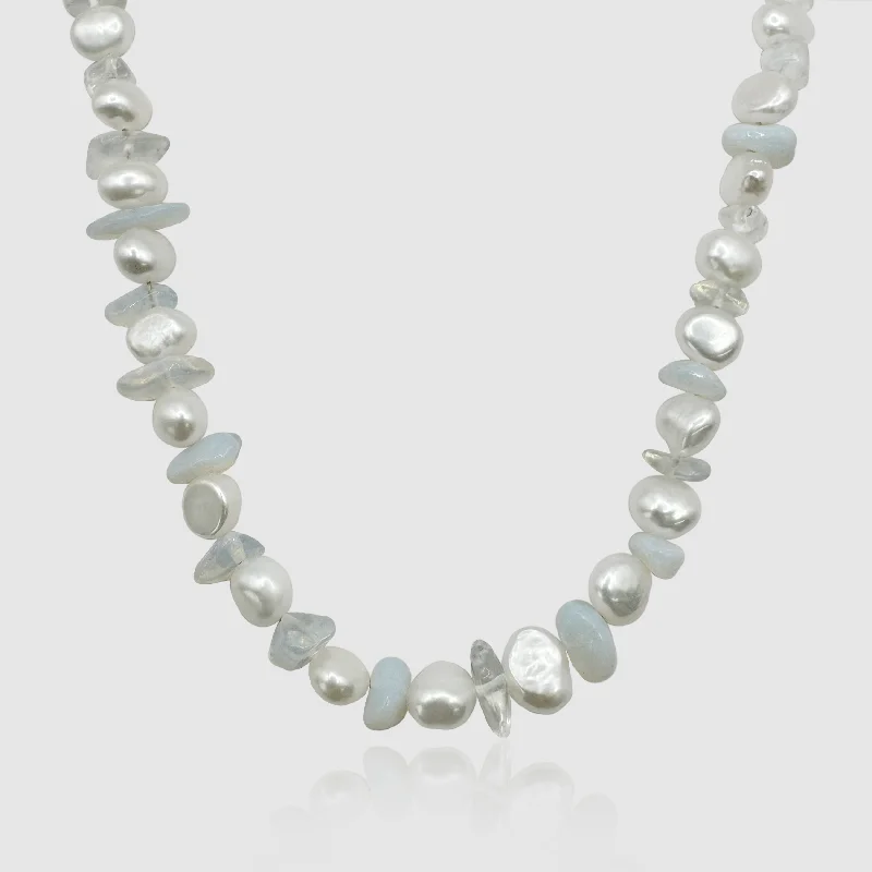 women crystal necklaces -Blue Quartz Real Pearl Necklace (Gold)