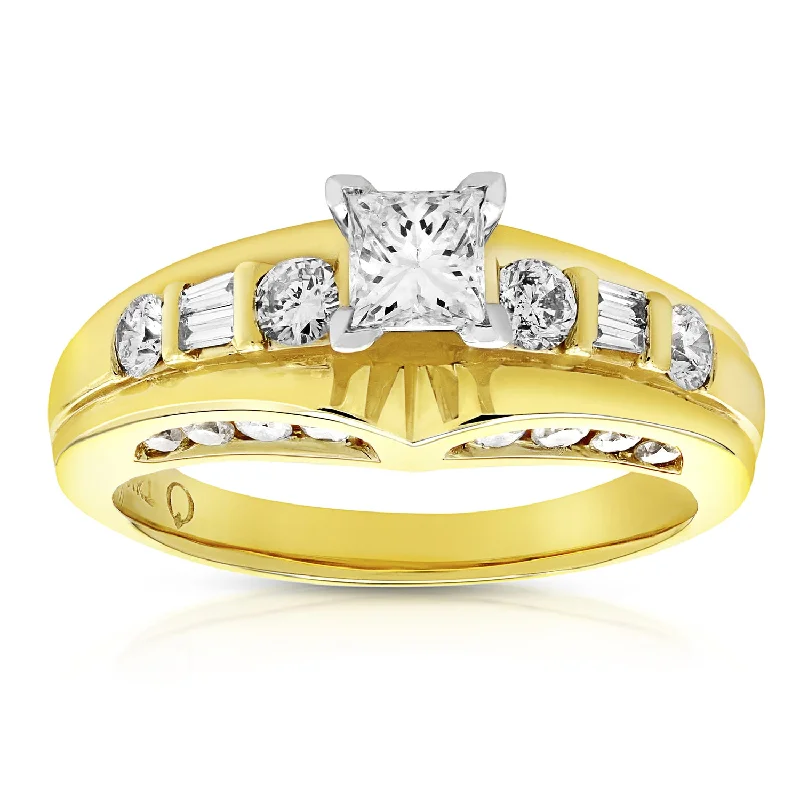 women alternative engagement rings -1 cttw Diamond Engagement Ring 14K Yellow Gold Princess Cut Bridal