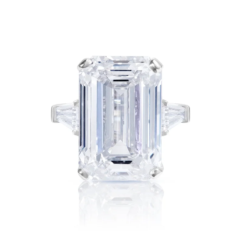 women custom rings -Loleta 20 Carats Emerald Cut Lab Grown Diamond Engagement Ring in Platinum. GIA Certified