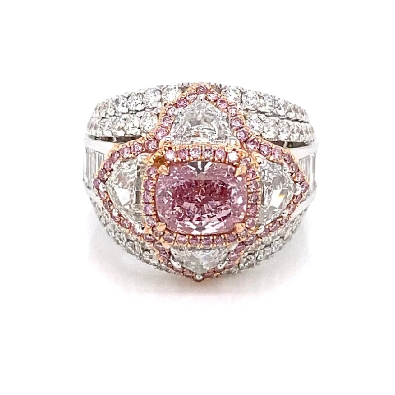 women anniversary rings -HEIDI 5 CARAT NATURAL PINK CUSHION CUT FANCY INTENSE PURPLISH PINK DIAMOND ANNIVERSARY RING 18K WHITE GOLD GIA CERTIFIED 2CT  BY MIKE NEKTA