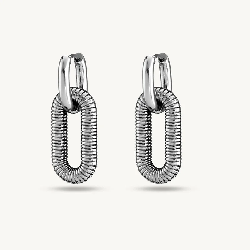 women simple earrings -Silver Coil Drop Earrings