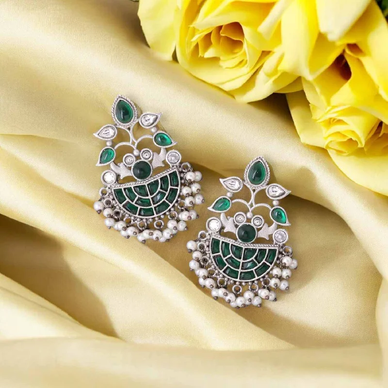 women everyday earrings -Emerald Sadhana Oxidised Chandbalis