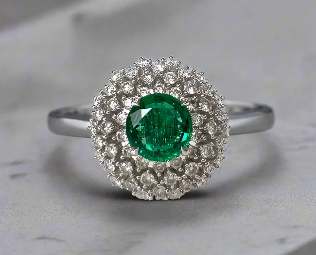 women minimalist rings -Inaya 1.77 Carats Round Cut Emerald Gemstone Ring in 18K White Gold By Mike Nekta NYC