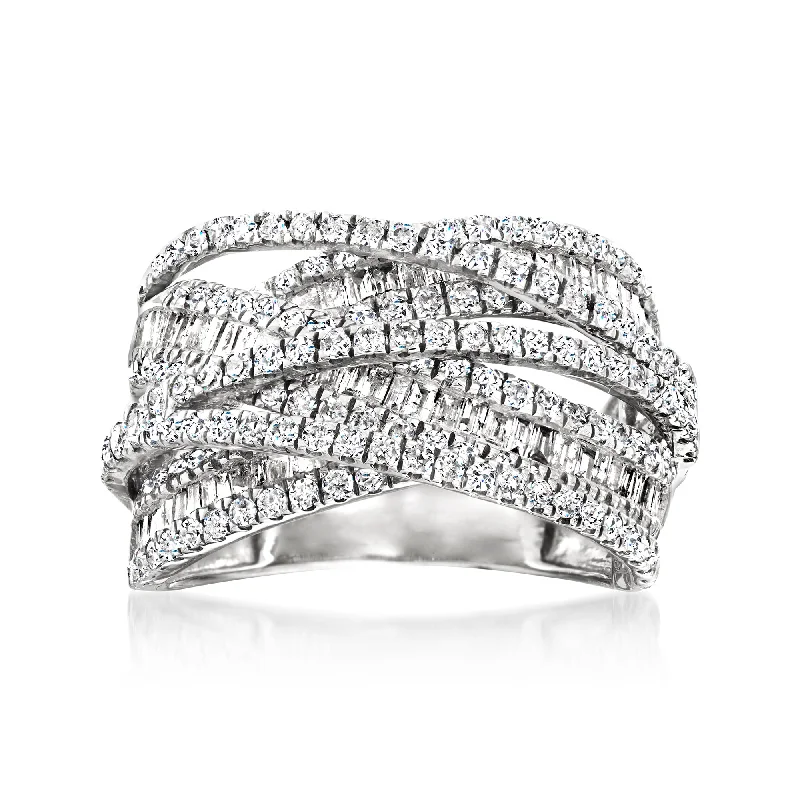 women eternity engagement rings -Ross-Simons Round and Baguette Diamond Highway Ring in 14kt White Gold