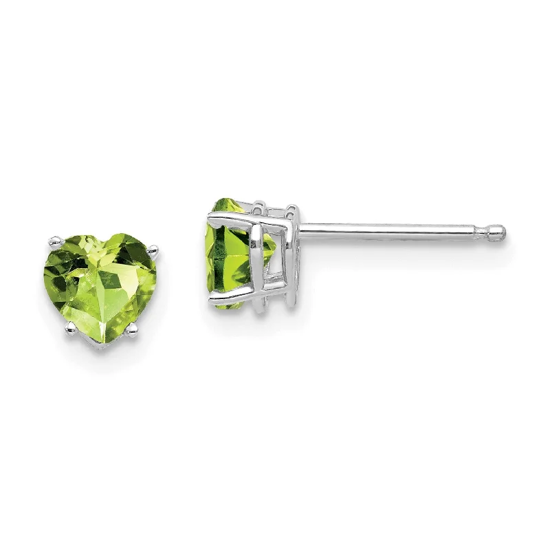 women chic earrings -5MM Heart Shape Peridot Stud Earrings in 14KT White Gold