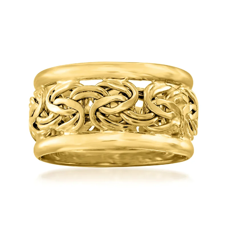 women floral engagement rings -Ross-Simons 18kt Yellow Gold Wide Byzantine Ring