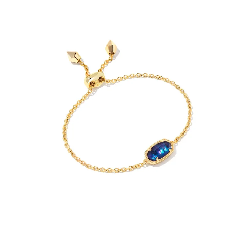 women stackable bangles -Kendra Scott Elaina Delicate Chain Bracelet in Gold Navy Abalone