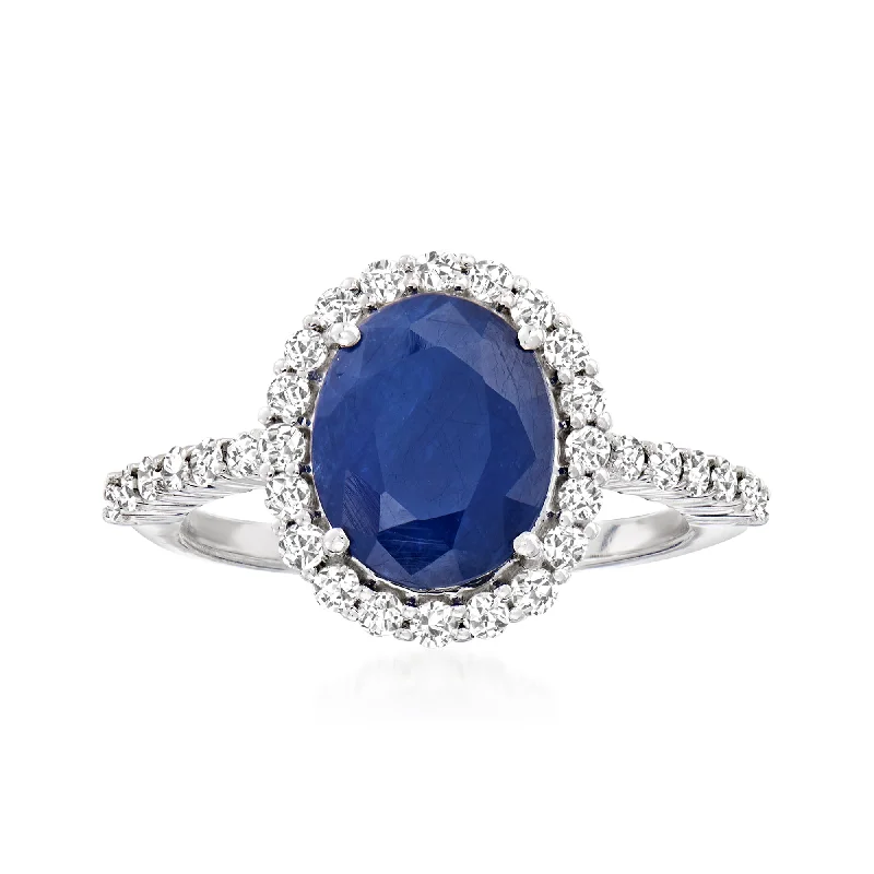 women classic solitaire engagement rings -Ross-Simons Sapphire and . Diamond Ring in 14kt White Gold