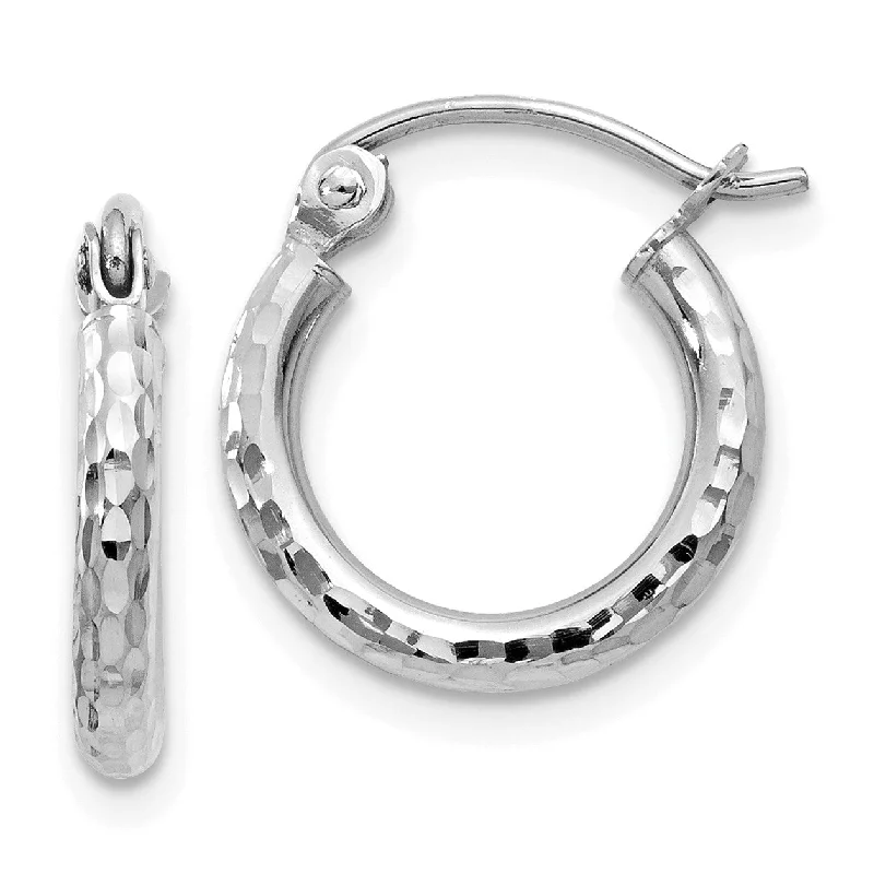 women anniversary earrings -14KT White Gold 13X2MM Diamond-cut Hoop Earrings