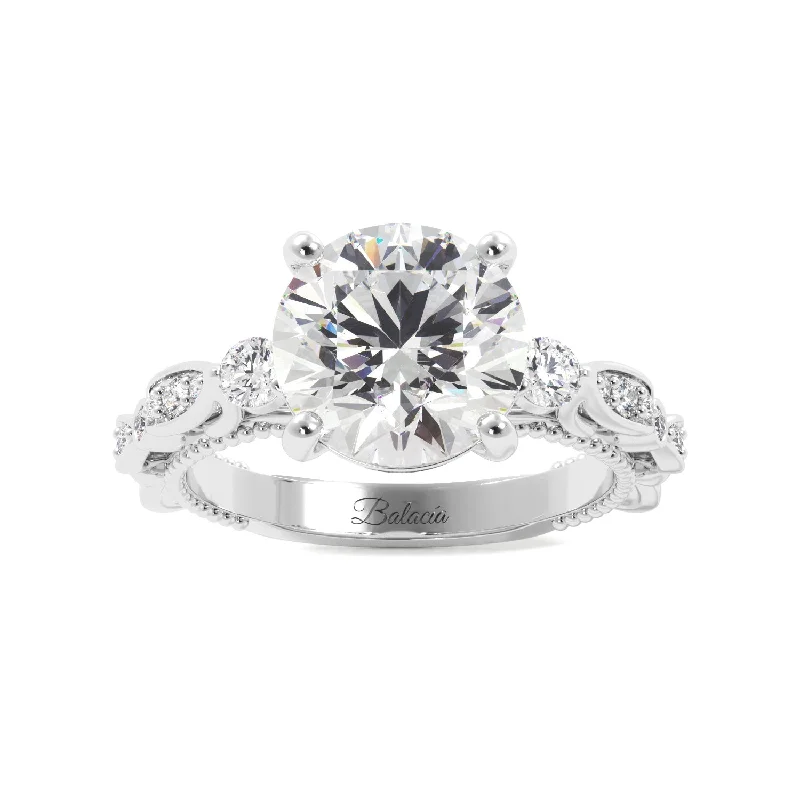 women oval-cut engagement rings -Round Fancy Floral Cathedral Engagement Ring