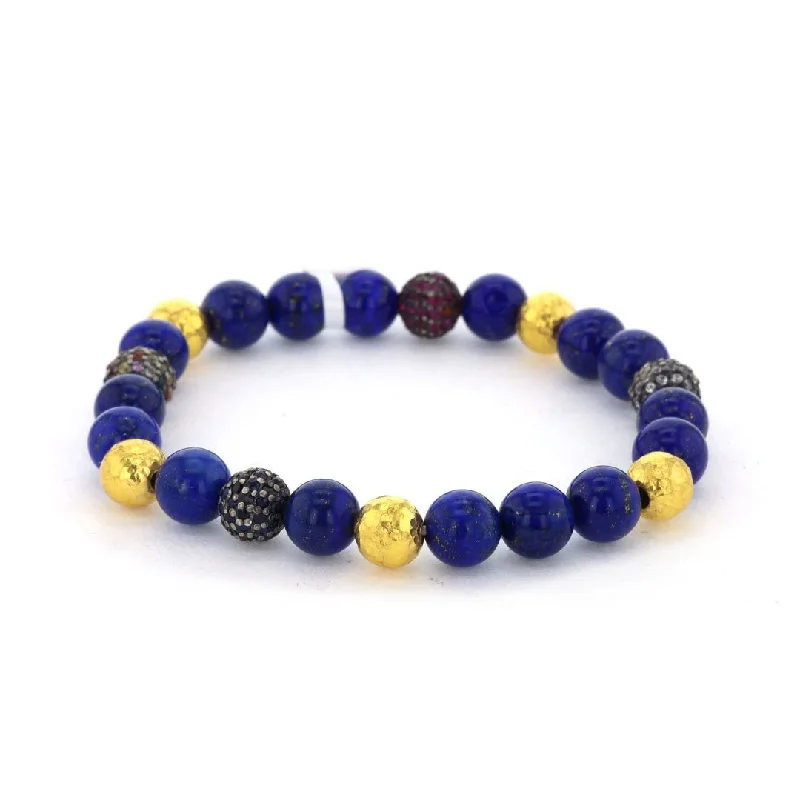 women trendy bangles -Lapis, Diamond & Sapphire Bead Stretch Bracelet