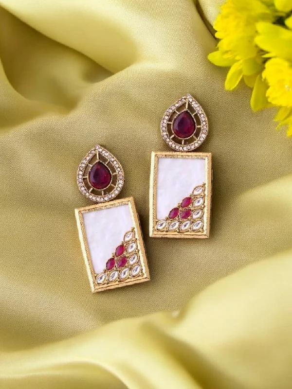 women pearl stud earrings -Wine Jisha Danglers