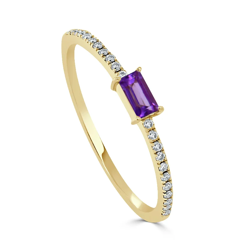 women promise rings -14k Gold & Birthstone Baguette Stackable Ring