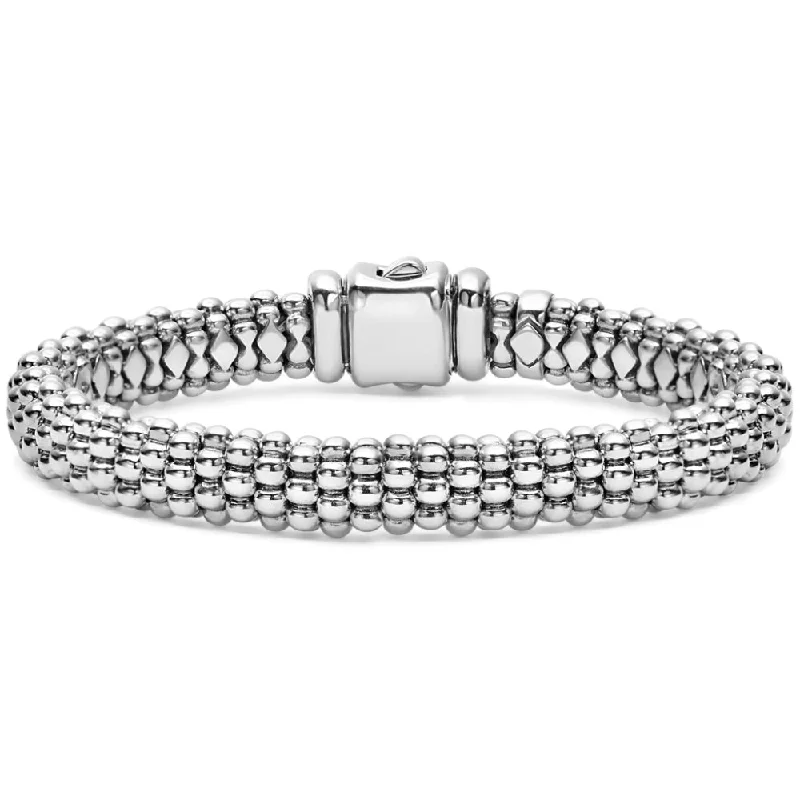 women chain bracelets -Lagos Signature Caviar 9mm Silver Caviar Bracelet