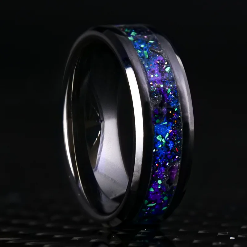 women cocktail gemstone rings -Radiant Deep Space Black Ceramic Glowstone Ring