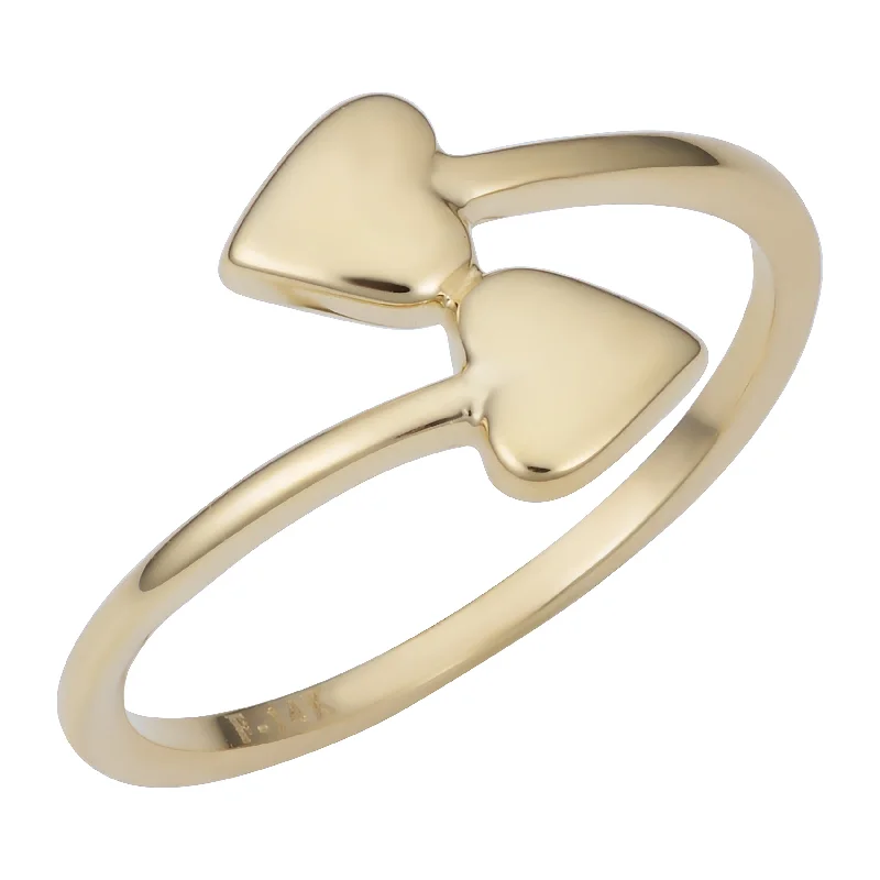 women bridal engagement rings -14k Yellow Gold Double Heart Bypass Ring