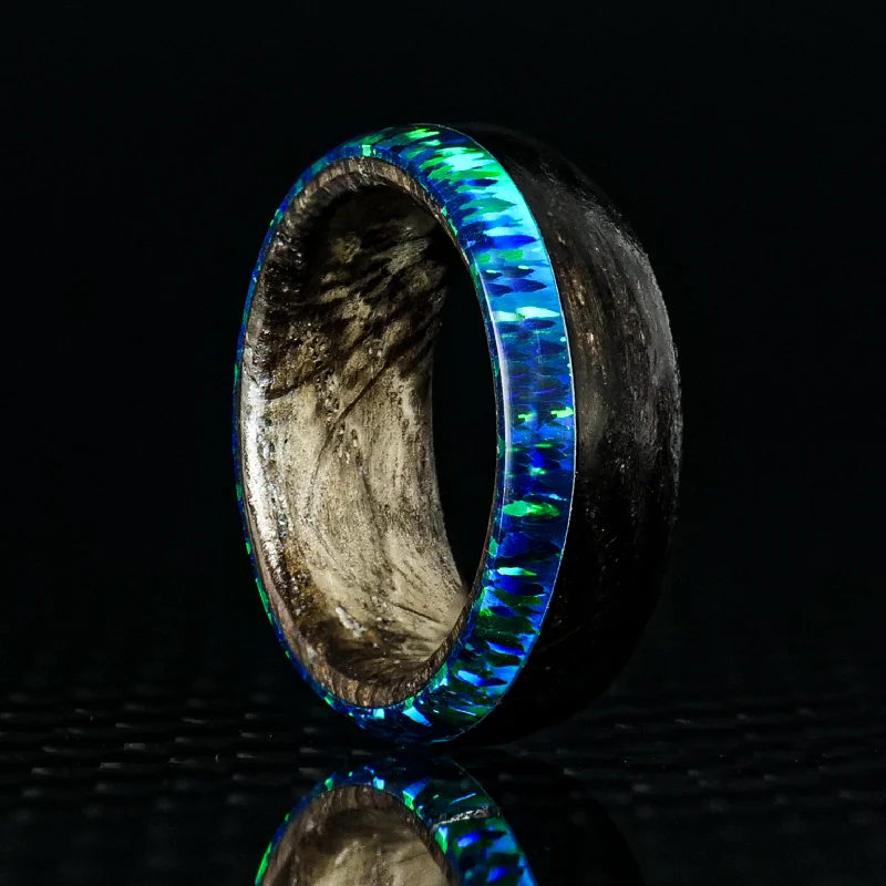 women sterling silver rings -Ebony Wood and Opal Ring