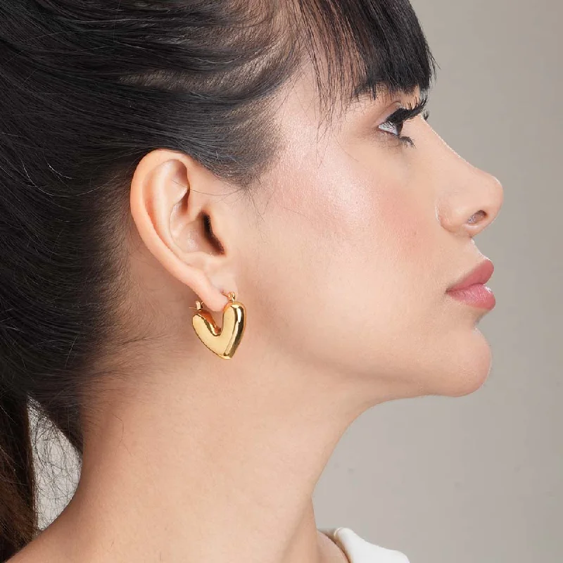 women heart-shaped earrings -Golden Love Hoops