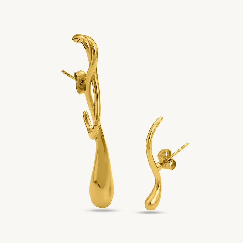 women gold hoop earrings -Dripping Fluid Gold Drop Earrings