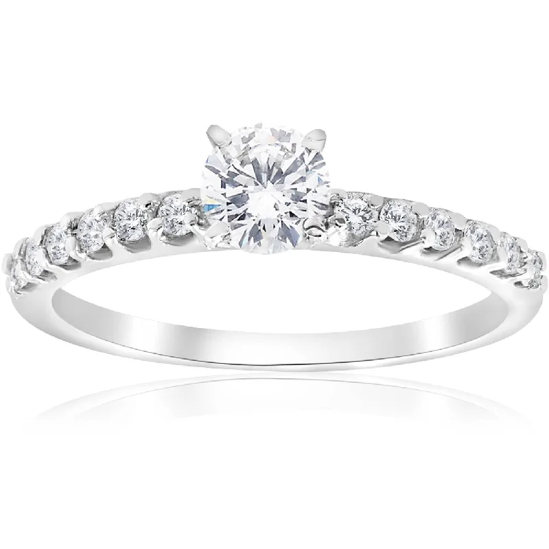 women vintage-inspired engagement rings -0.80Ct Round Cut Diamond Halo Engagement Ring 14k White Gold Enhanced