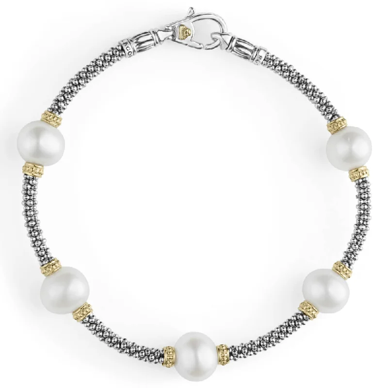 women silver bangles -Lagos Luna Caviar Pearl Bracelet