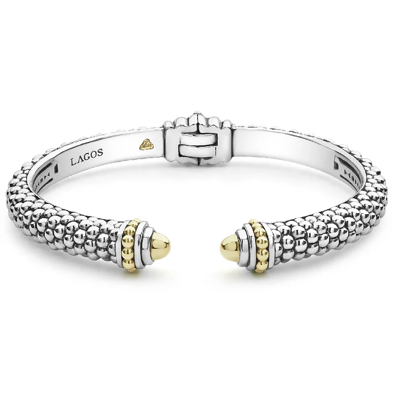 women trendy bracelets -Lagos Signature Caviar Two-Tone Cuff Bracelet