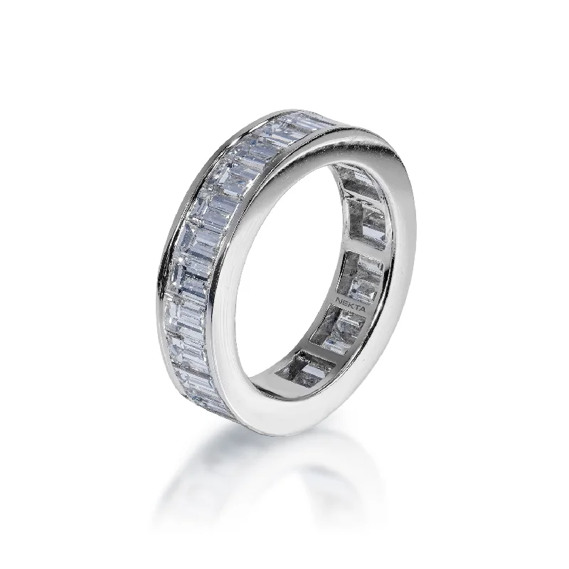 women unique engagement rings -Nalani 5 Carat channel Set Straight Baguette Cut Diamond Eternity Band in 18k White Gold