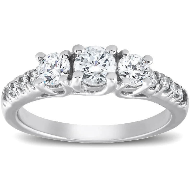 women heart-cut engagement rings -1 1/4ct Three Stone Lab Created Diamond Engagement Ring 14K White Gold