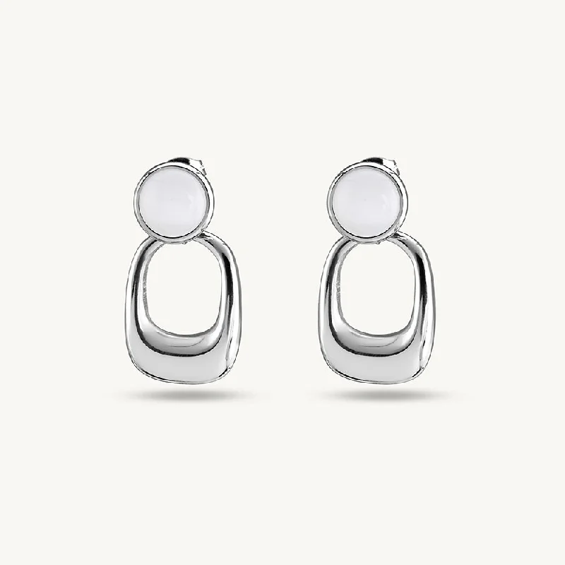 women everyday earrings -Statement White Stone Silver Drop Earrings