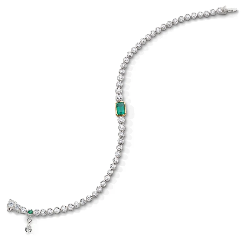 women beaded bracelets -Bezel Set Diamond & Emerald Tennis Bracelet