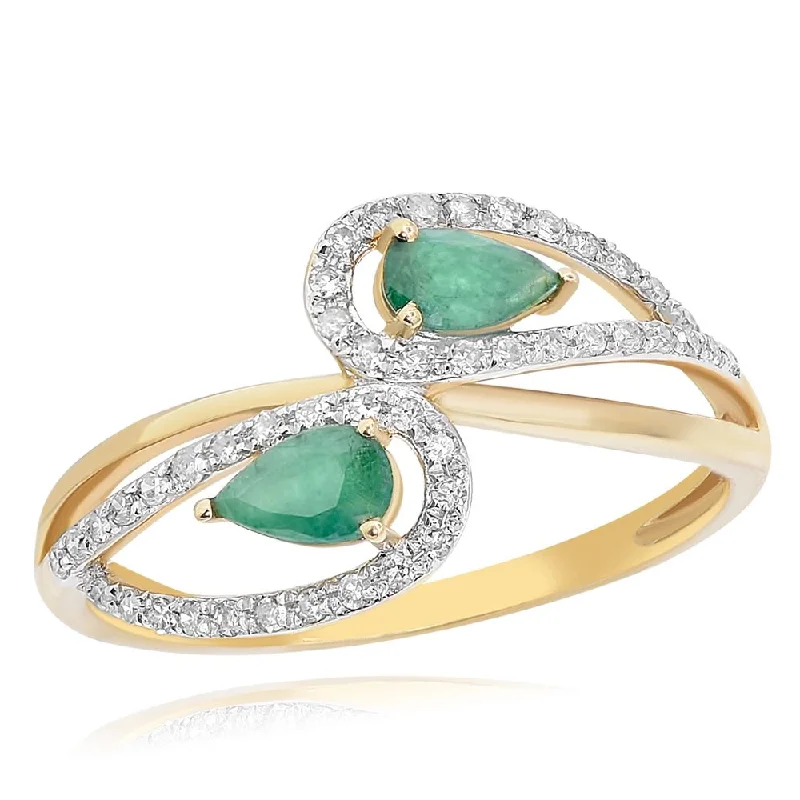 women emerald solitaire engagement rings -14K Yellow Gold Diamond & Emerald Ring