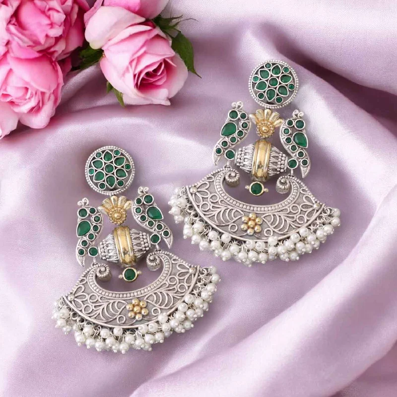 women modern earrings -Emerald Sarasti Oxidised Chandbalis