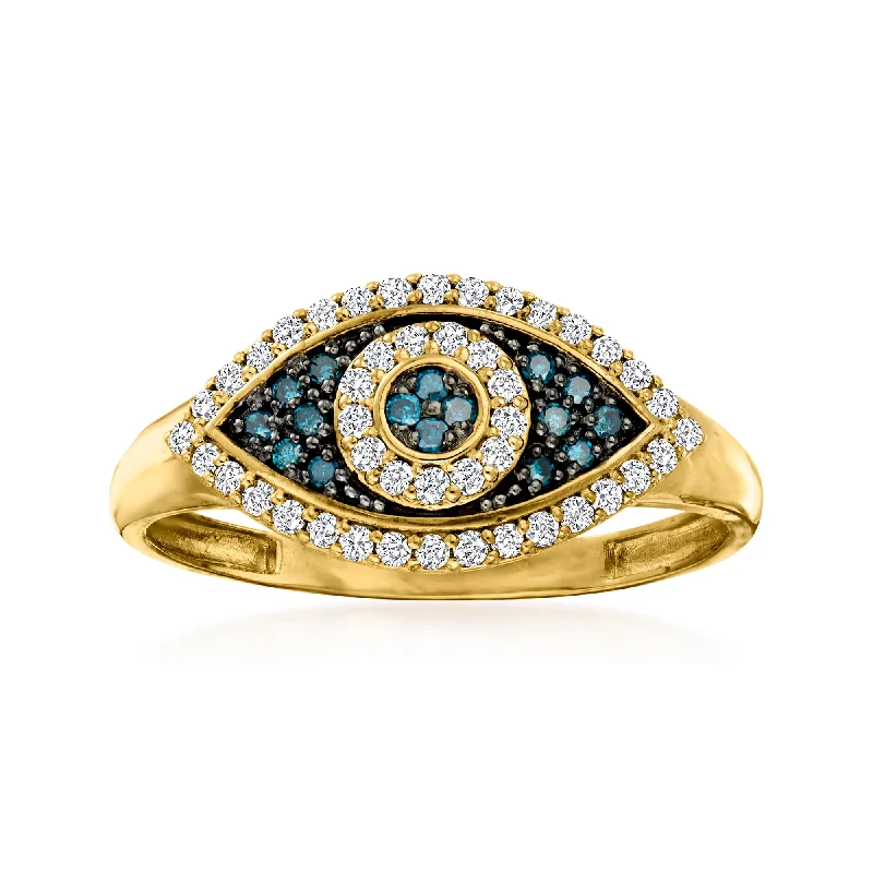 women forever engagement rings -Ross-Simons Blue and White Diamond Evil Eye Ring in 14kt Yellow Gold