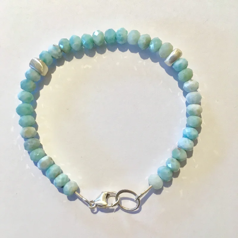 women gold bangles -Faceted Larimar and Brushed Sterling Silver Bracelet