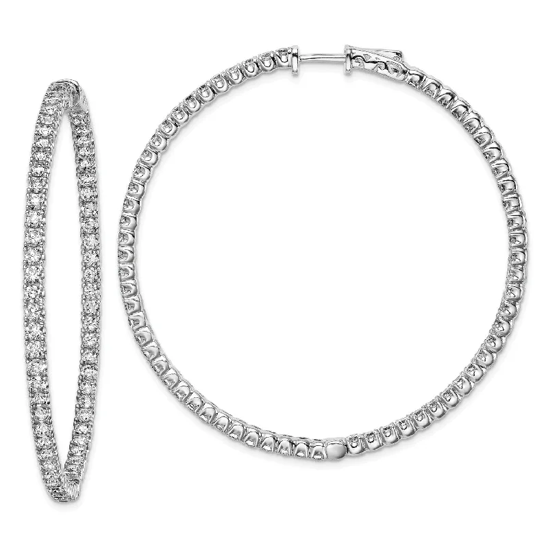 women cubic zirconia earrings -Sterling Silver Cubic Zirconia 50MM Safety Clasp In & Out Hoop Earrings