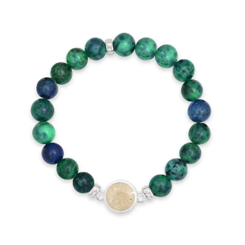 women gold bangles -Dune Sterling Silver Round Beaded Bracelet- Azurite