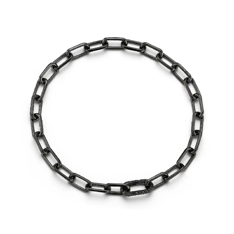 women boho bracelets -SAXON 18K BLACK GOLD CHAIN LINK BRACELET WITH ELONGATED BLACK DIAMOND CLASP