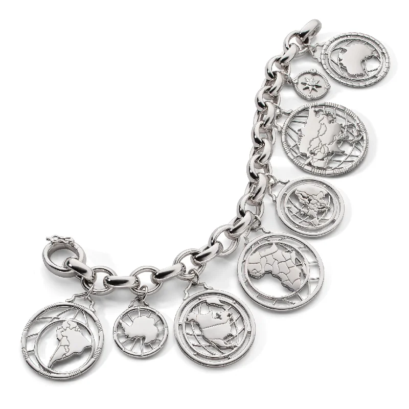 women charm bangle bracelets -Sterling Silver Continent Charm Bracelet