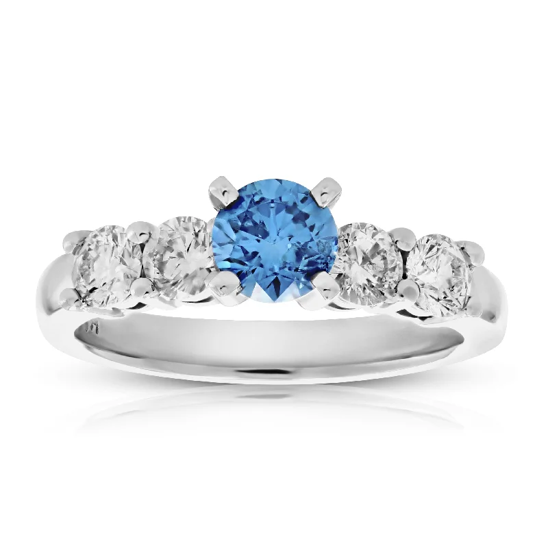 women classic wedding engagement rings -1.40 cttw Blue and White Diamond Engagement Ring 14K White Gold Bridal