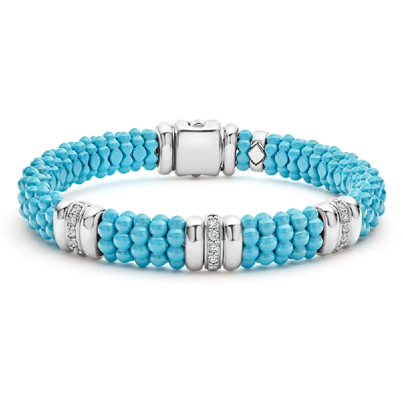 women eco-friendly bracelets -Lagos Blue Caviar Three Station Ceramic Diamond Bracelet