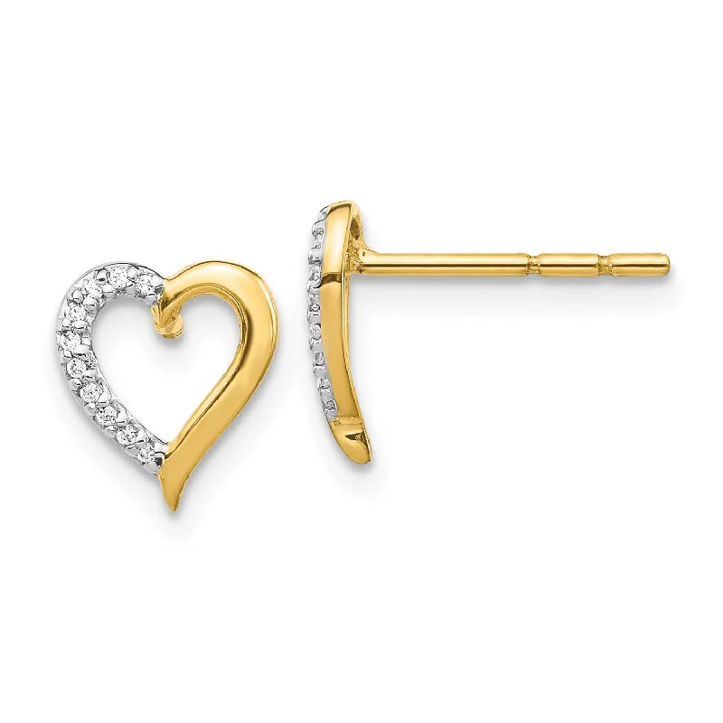 women elegant earrings -1/20 CTW Diamond Heart Earrings in 14KT Yellow Gold