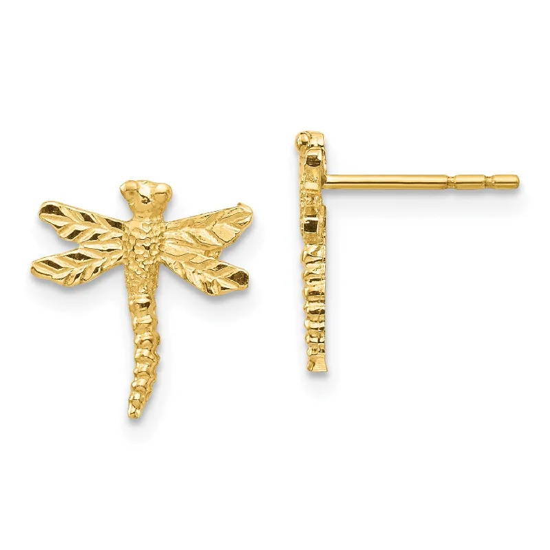 women affordable gold earrings -14KT Yellow Gold 11X10MM Dragonfly Earrings