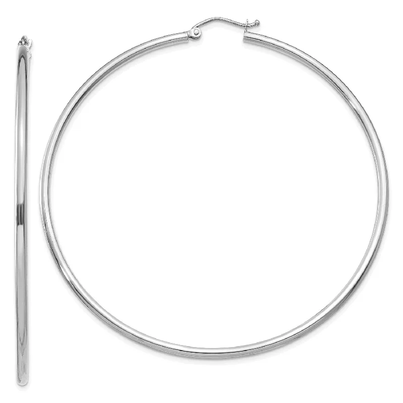 women drop earrings -10KT White Gold 60X2MM Hoop Earrings