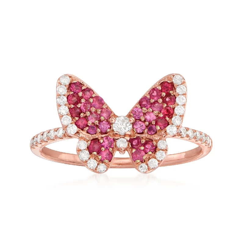 women antique engagement rings -Ross-Simons Ruby and . Diamond Butterfly Ring in 14kt Rose Gold