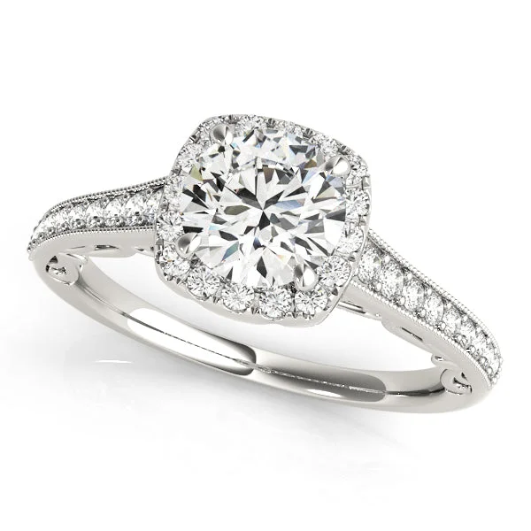 women princess-cut engagement rings -Platinum Vintage-Inspired Halo Engagement Ring Setting