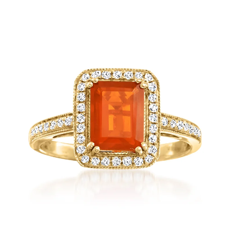 women unique diamond engagement rings -Ross-Simons Fire Opal and Diamond Ring in 14kt Yellow Gold