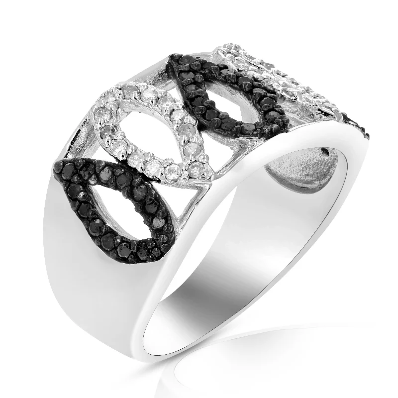 women matching engagement rings -1/2 cttw Black and White Diamond Ring .925 Sterling Silver with Rhodium