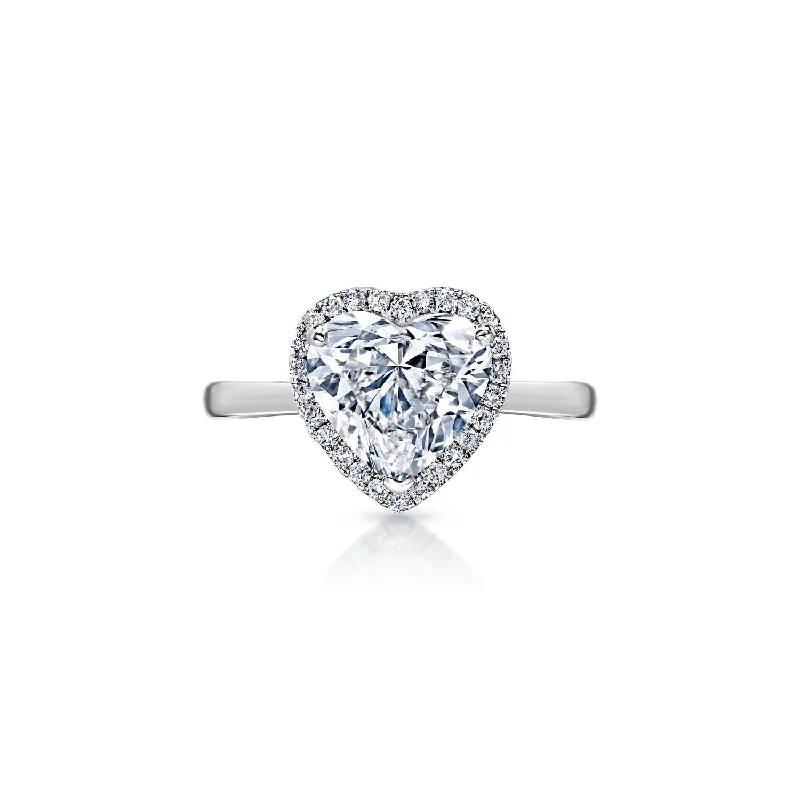 women trendy rings -Lois 3 Carat G VS2 Heart Shape Lab Grown Diamond Engagement Ring in 18k White Gold. Solitaire